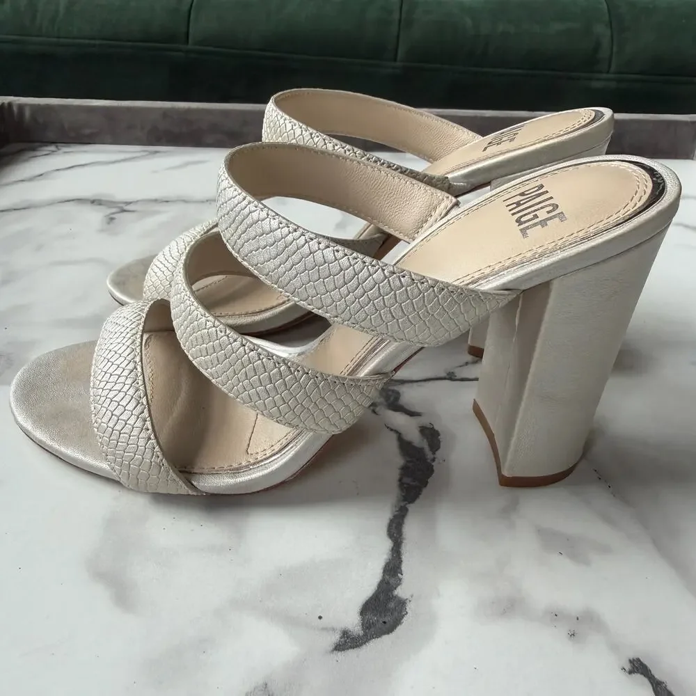 PAIGE Nora Snakeskin Embossed Leather Sandal in Pearl Size 8 - Picture 6 of 10